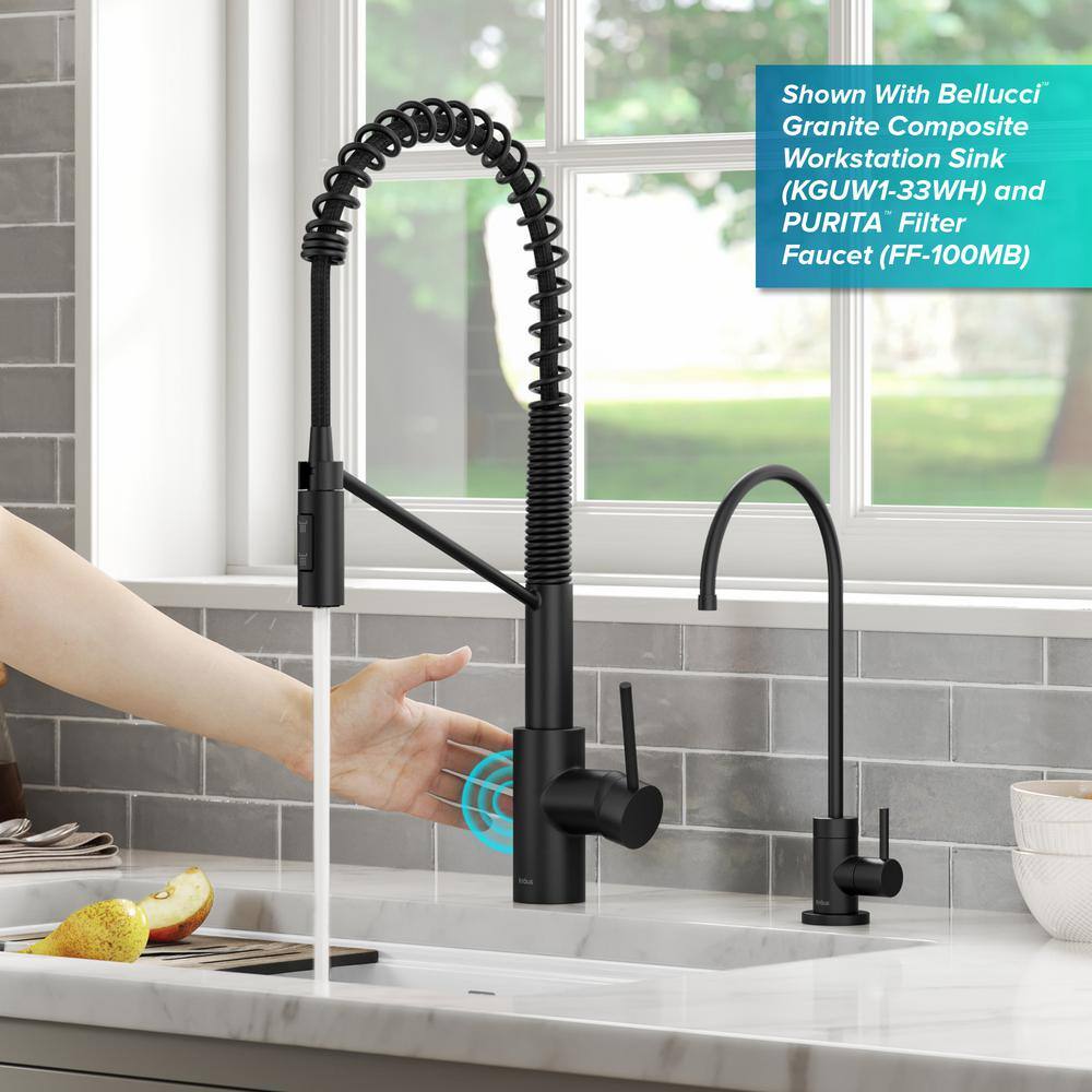 KRAUS Oletto Touchless Sensor Commercial Pull-Down Single Handle Kitchen Faucet in Matte Black KSF-2631MB