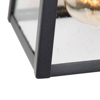 LNC Modern Matte Black 1-Light Lantern Outdoor Sconce Industrial Linear Outdoor Wall Light with Seeded Glass Shade REQVUNHD1411987