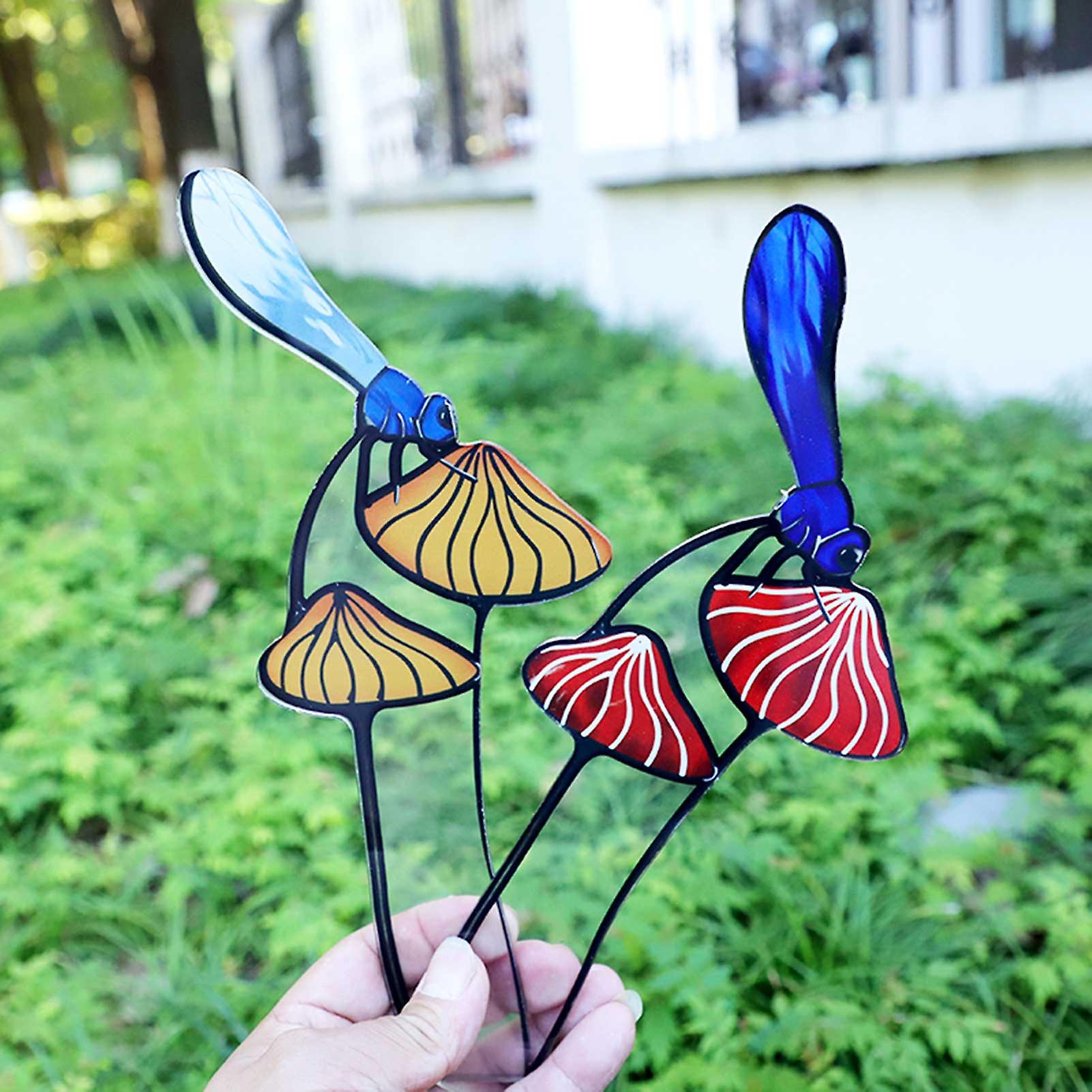 Garden Decoration Resin Artware Sun Catcher Garden Dragonfly Vertical Pile Transparent Three-dimensional Mushroom Ornaments Grey