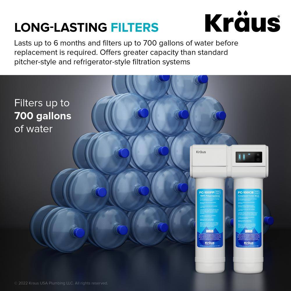 KRAUS Purita 2-Stage Carbon Block Under-Sink Water Filtration System with Digital Display Monitor FS-1000