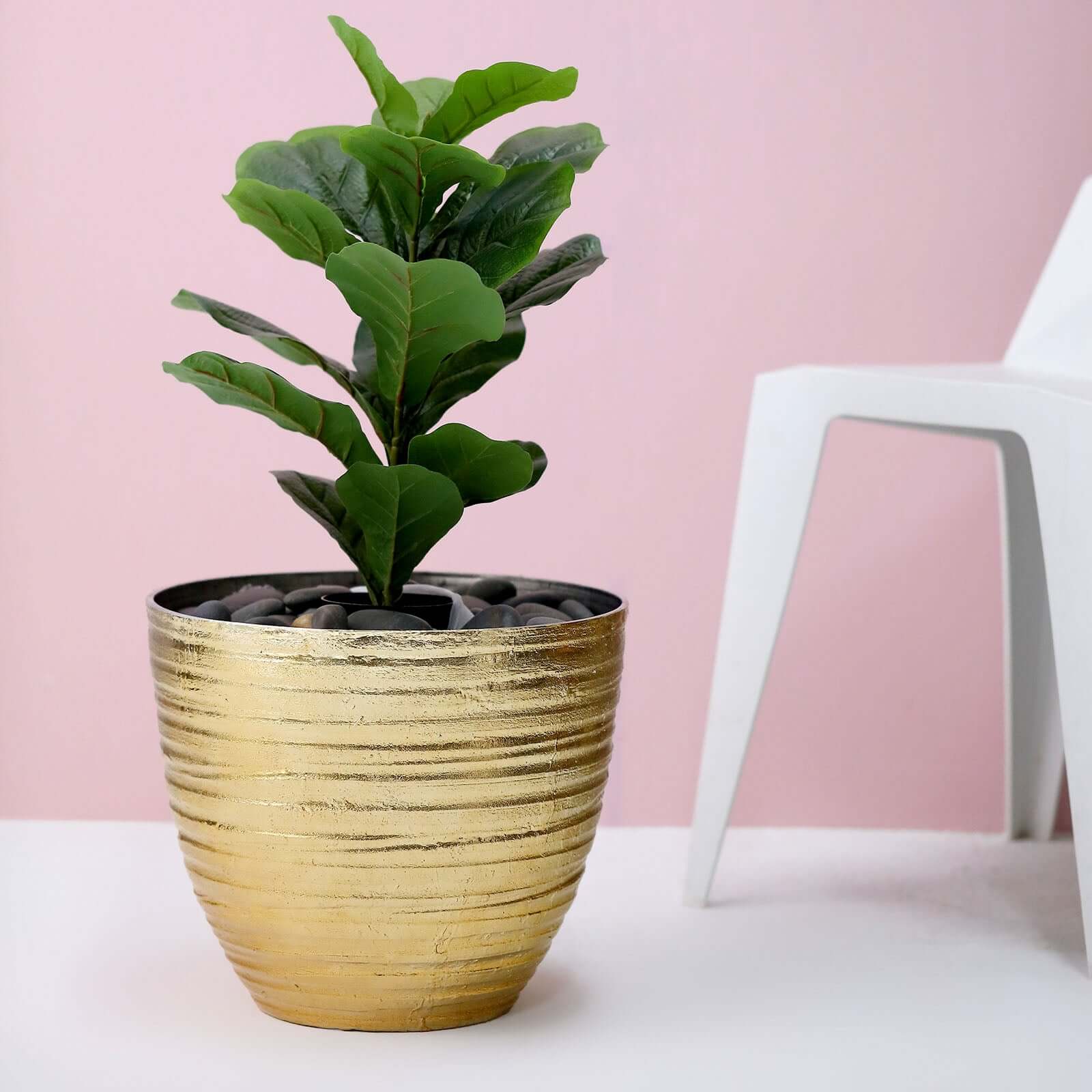 Metallic Gold Textured Finish Large Indoor Flower Plant Pot, Decorative Indoor/Outdoor Planter 12