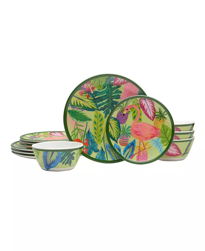 Fitz and Floyd Tropical Fun Melamine 12 Piece Dinnerware Set Service for 4