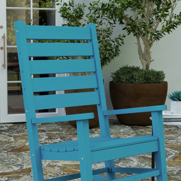 Merrick Lane Set Of 2 Contemporary Rocking Chairs All weather Hdpe Indoor outdoor Rockers In Blue