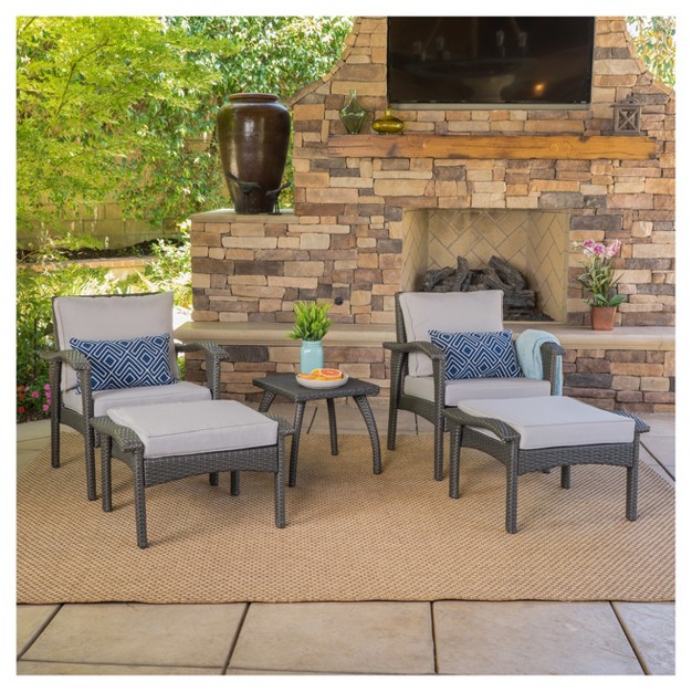 Honolulu 5pc Wicker Patio Seating Set With Cushions Gray Christopher Knight Home