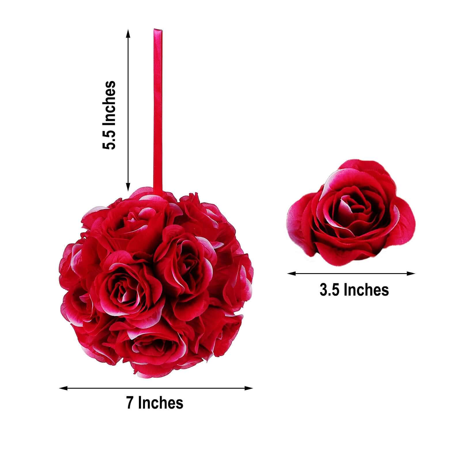 2 Pack Fuchsia Artificial Silk Rose Kissing Ball, Flower Ball 7