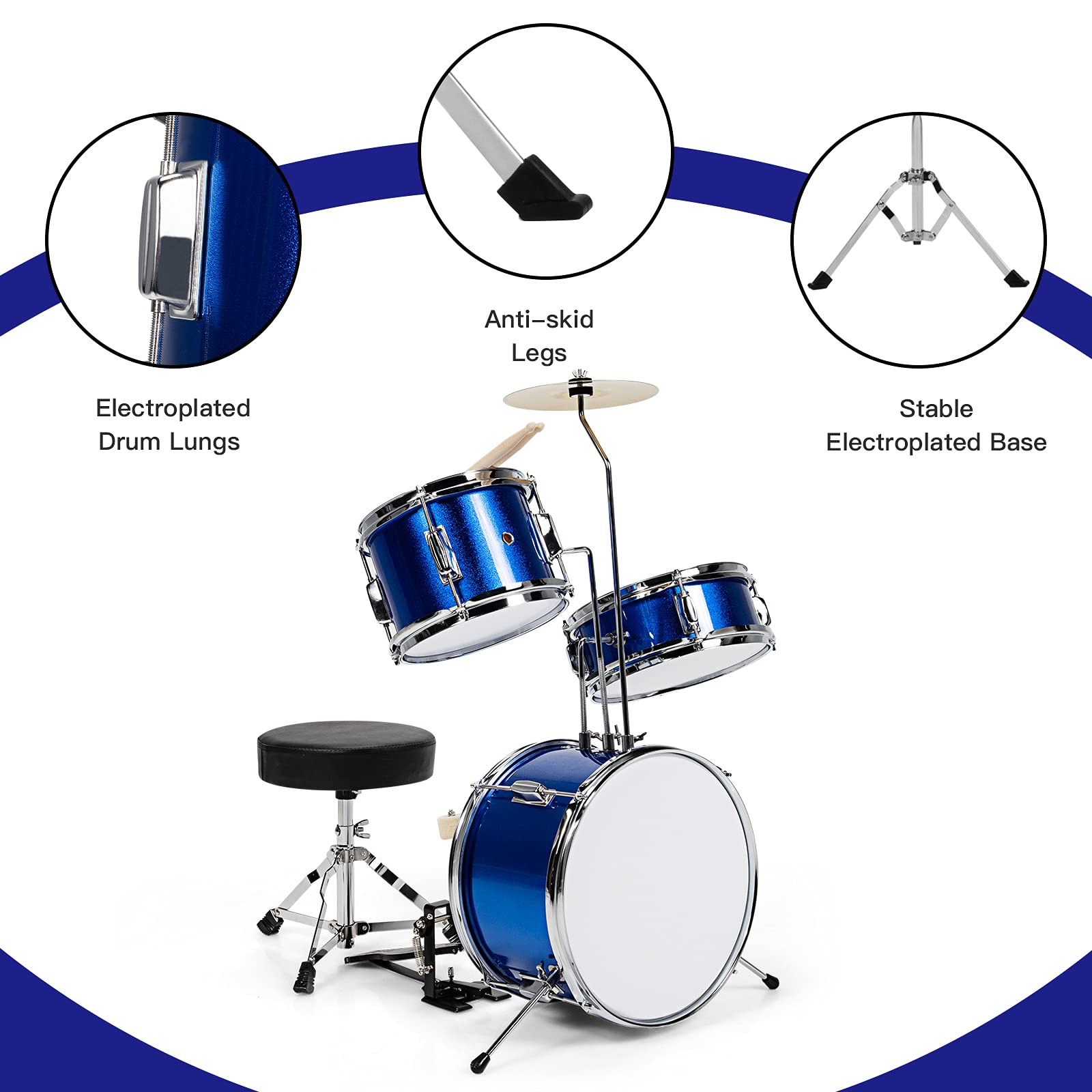 Costzon 3-Piece Kids Drum Set, 13 inch Junior Drum Set with 3 Drums (Bass Snare Tom)