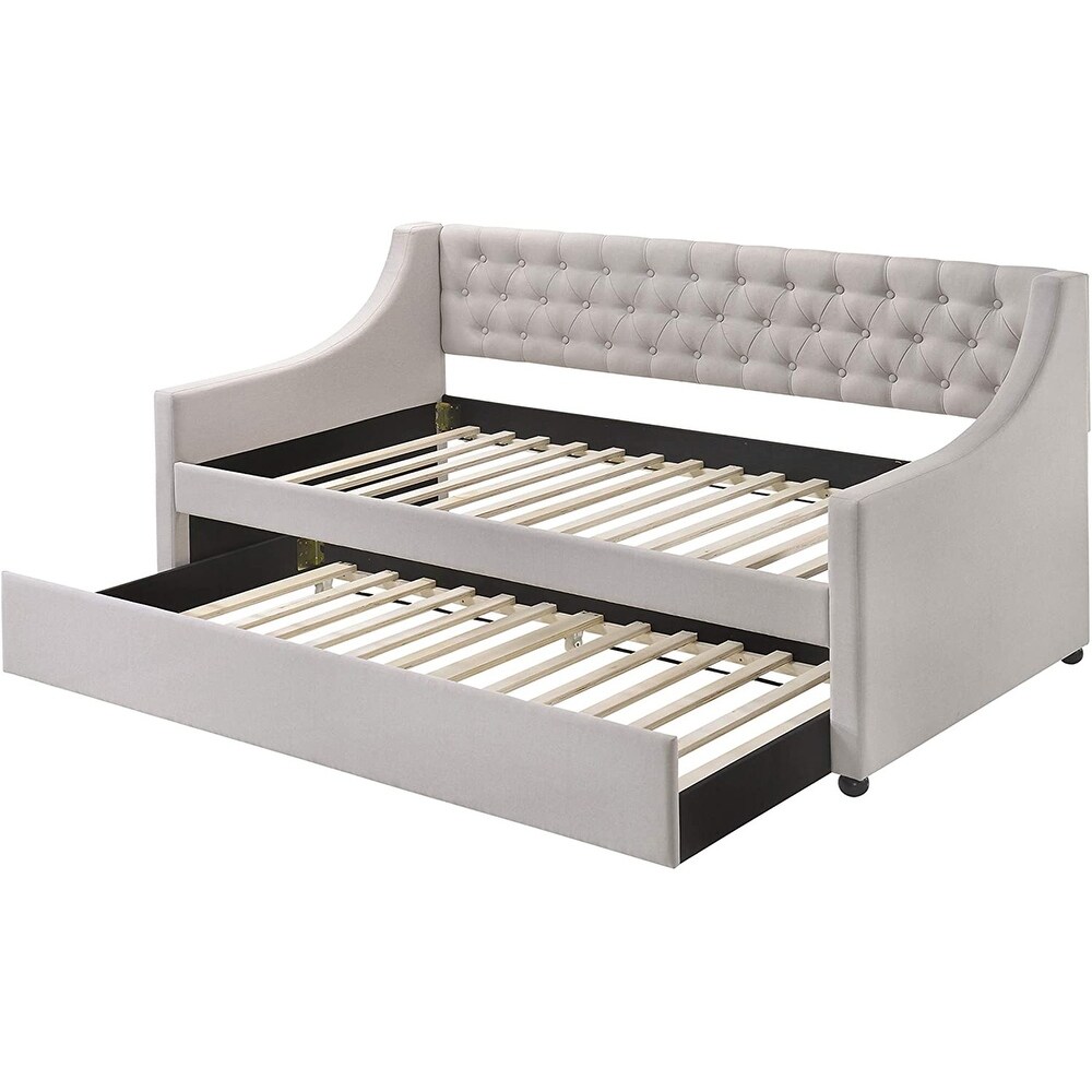 Modern Style Twin Daybed  Bed Frame With Tufted Back And Trundle