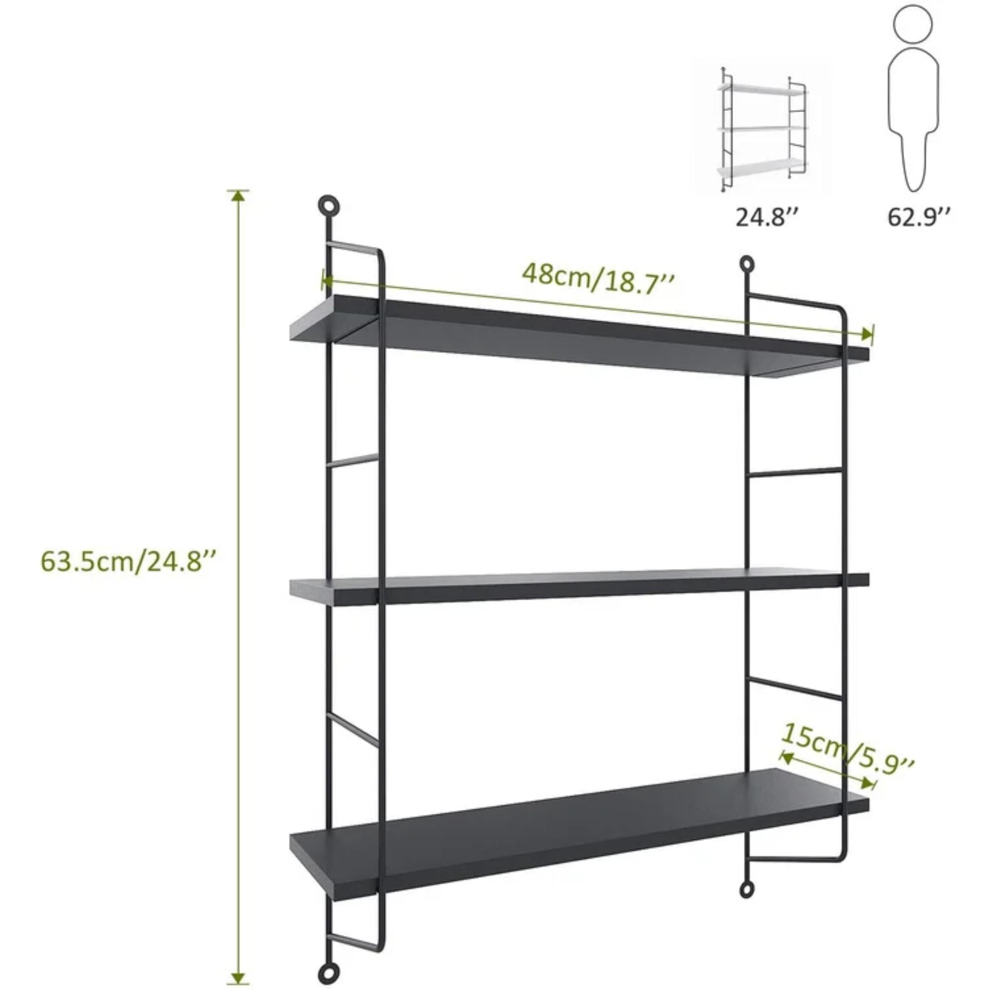 Wall Shelf Floating Shelves Black Floating Shelves, Wall Storage 19''x6''x25'', 3 Tier Shelf Wall Rack Holder Rack for Room/Kitchen/Office/Bathroom, White