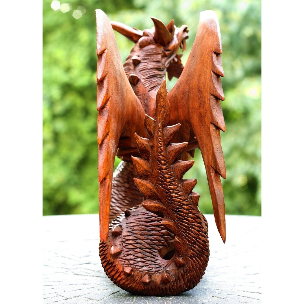 Wooden Dragon Handmade Sculpture Statue Handcrafted Gift Art Decorative Home Decor Figurine Accent Decoration Artwork Hand