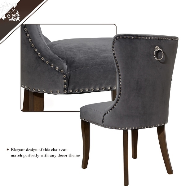 Victorian Dining Chair Button Tufted Armless Chair Upholstered Accent Chair，Nailhead Trim，Chair Ring Pull Set of 4 (Grey)
