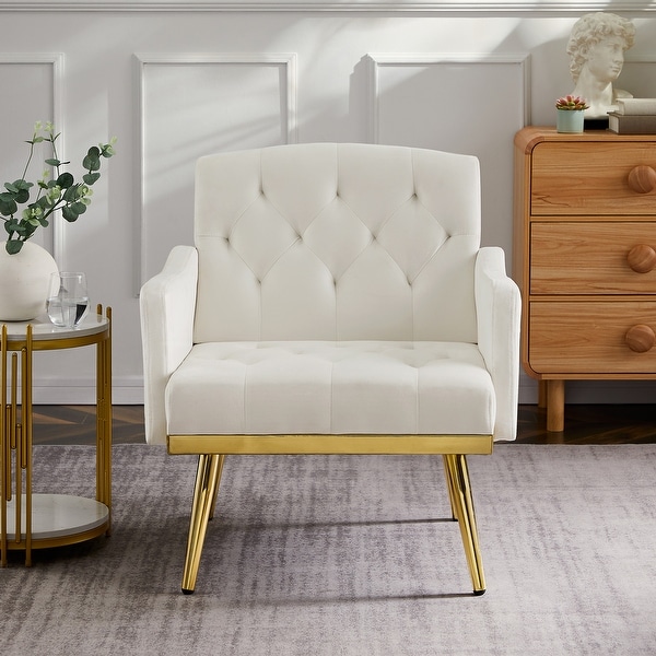 Accent Chair Tufted Armchair， Velvet Fabric Upholstery Accent Chairs with Metal Legs