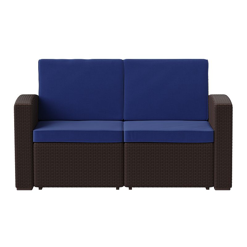 Emma and Oliver Faux Rattan Loveseat with All-Weather Cushions