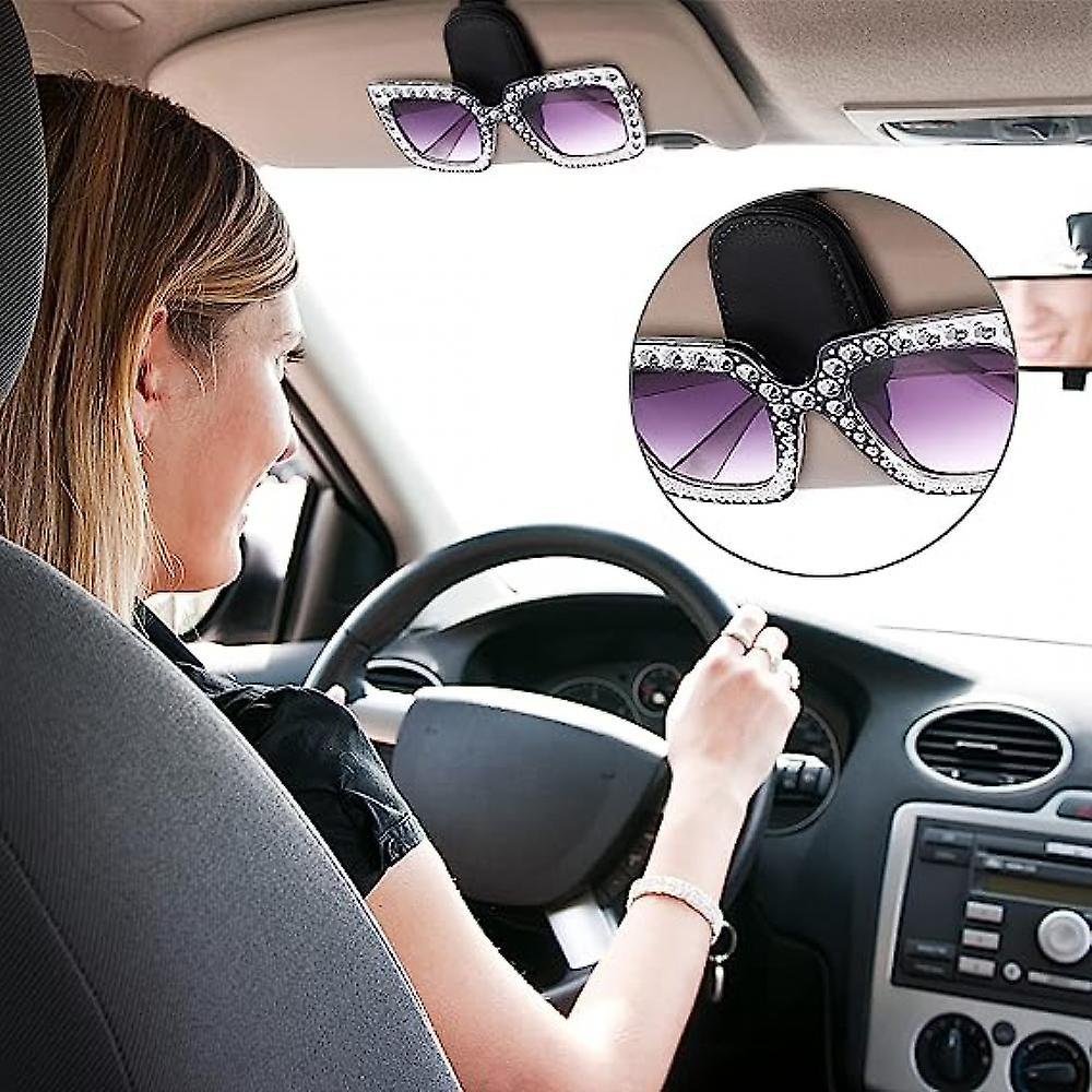 Magnetic Sunglasses Holders For Car Sun Visor Artificial Leather Glasses Eyeglass Hanger Clip Sunglass Ticket Eyeglasses Mount Interior Accessories