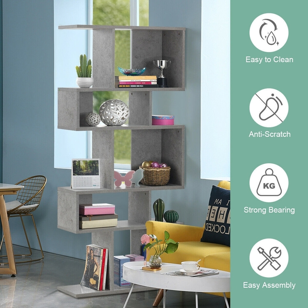 Stylish 5 Tier Geometric Wood Bookshelf   31\