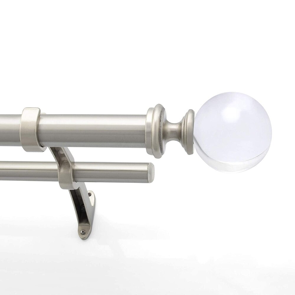 1 Inch Adjustable Silver Double Curtain Rod for Windows   Doors Curtains with Acrylic Ball Finials  Brackets Set  By Deco Window
