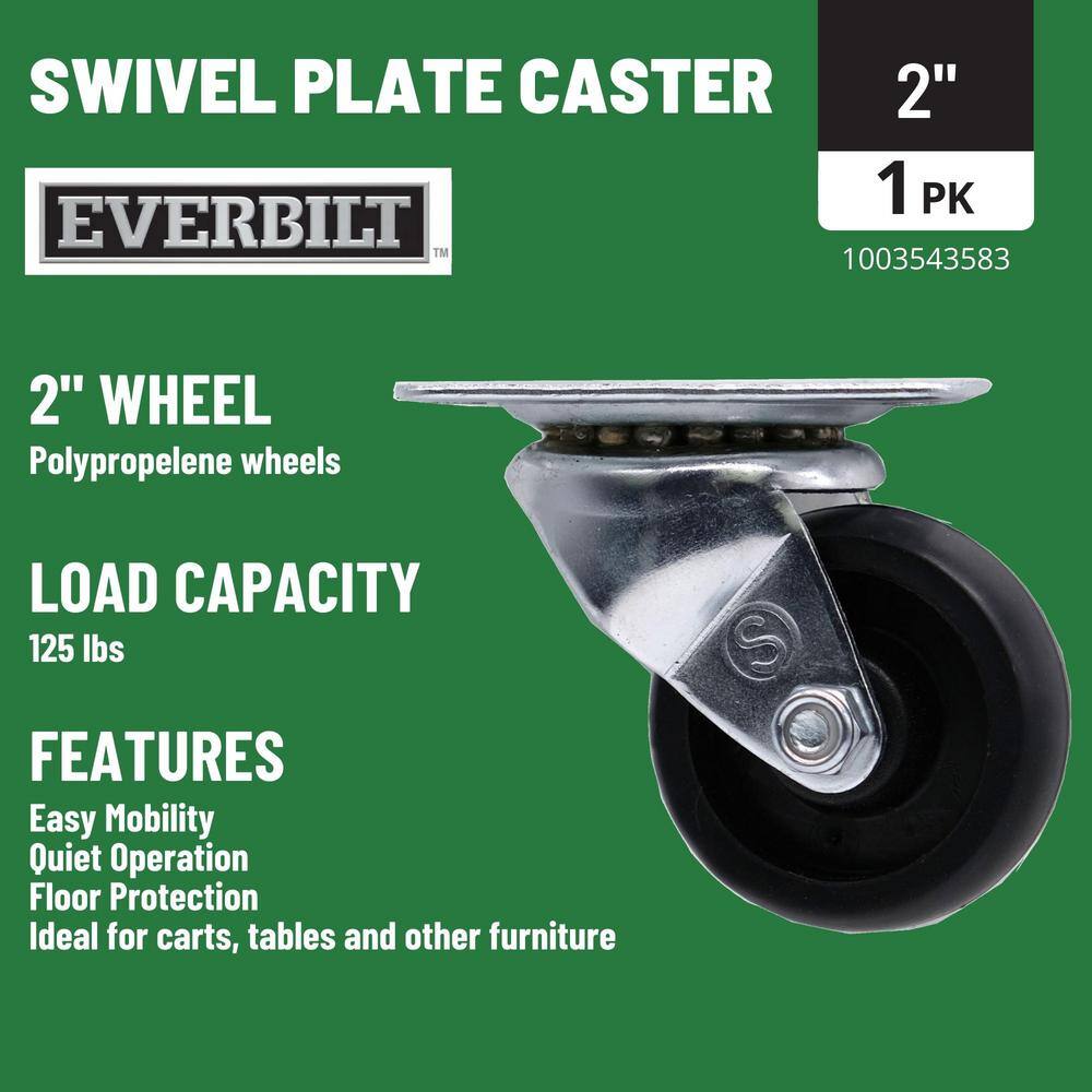 Everbilt 2 in. Black Polypropylene and Steel Swivel Plate Caster with 125 lb. Load Rating 49392