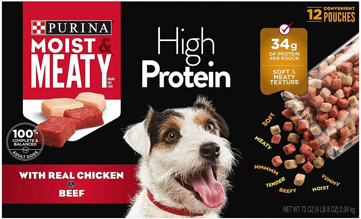 Moist and Meaty High Protein With Real Chicken and Beef Dry Dog Food， 72-oz box