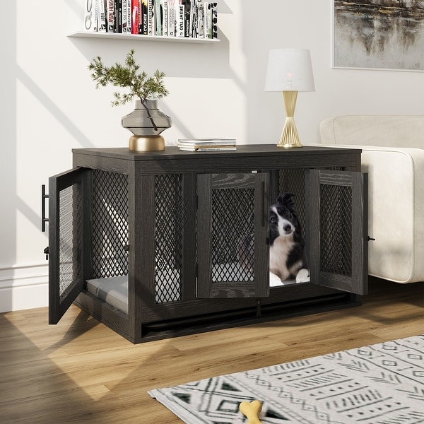 Dog Crate with Cushion and Tray Heavy Duty Dog Kennel Double Doors