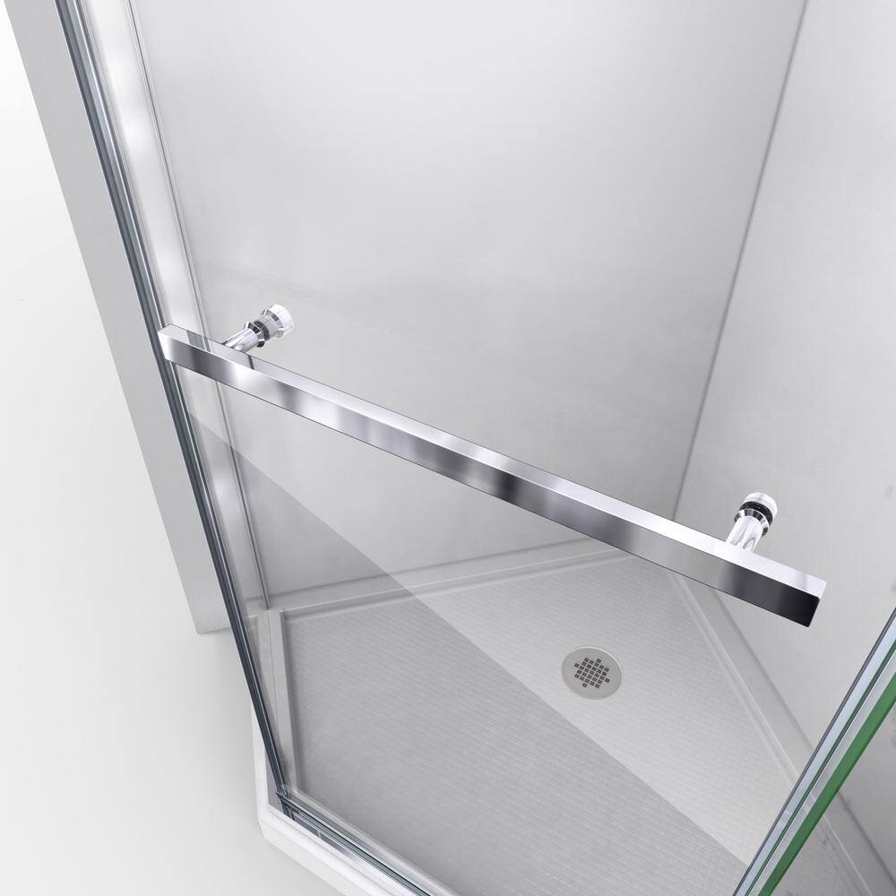 DreamLine Prism 34.125 in. x 34.125 in. x 72 in. Semi-Frameless Neo-Angle Pivot Shower Enclosure in Brushed Nickel SHEN-2134340-04