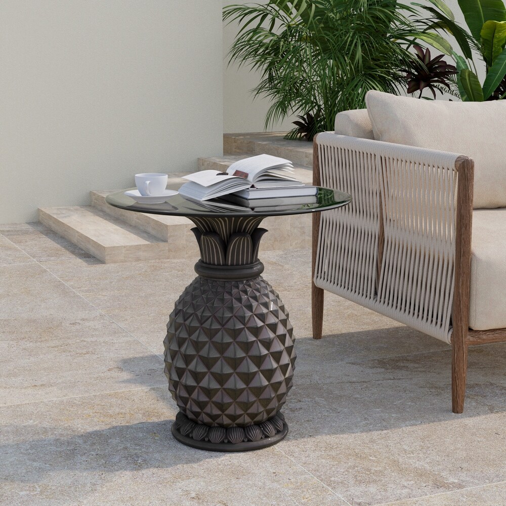 COSIEST Outdoor Patio Concrete Side Table w Pineapple Stand