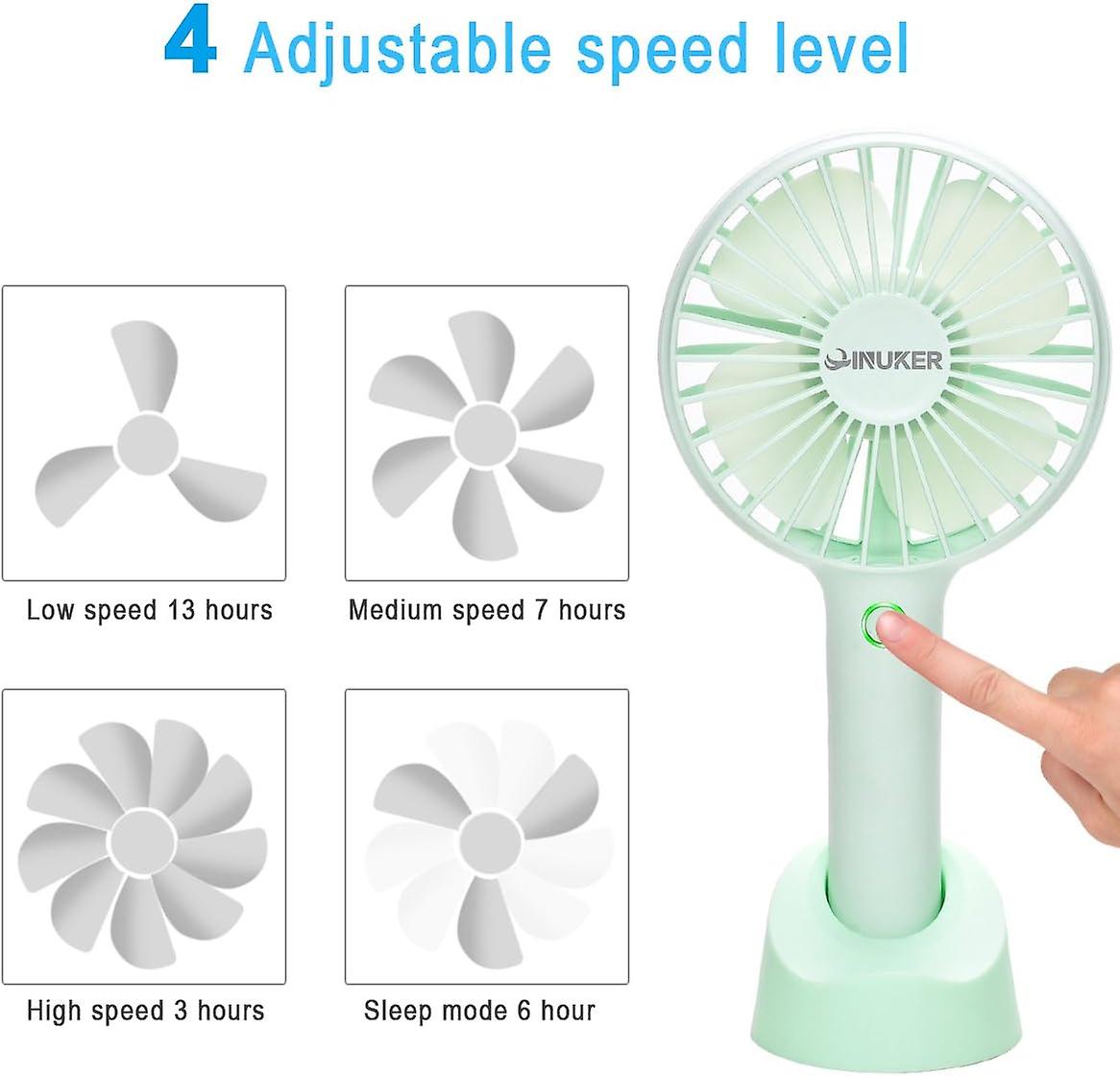 Mini Portable Usb Rechargeable Hand Held Handheld Fan With Base， 2500mah Battery， 4 Modes For Home， Office， Bedroom And Outdoor Travel (green)