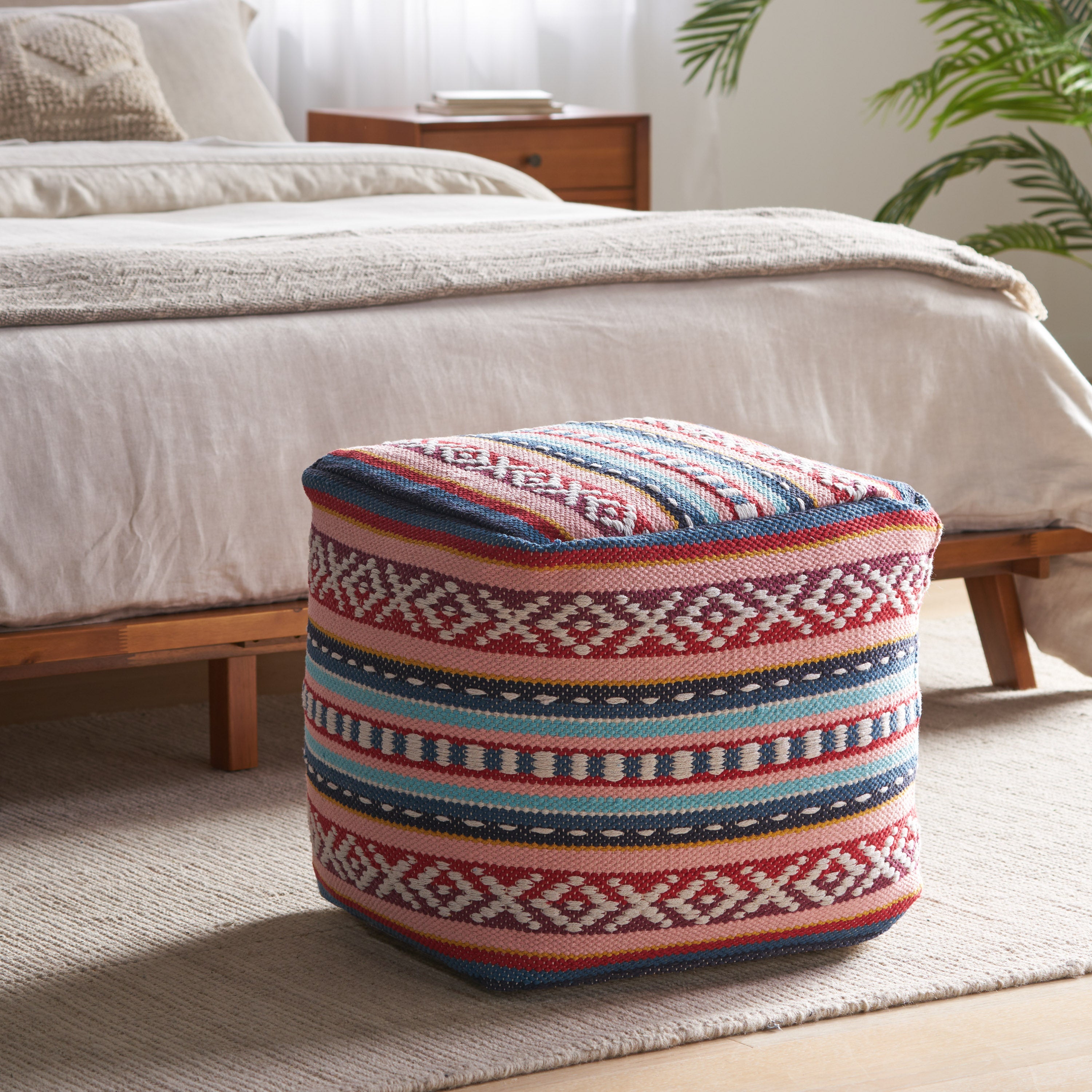 Hilliard Boho Handcrafted Peruvian Print Cube Pouf