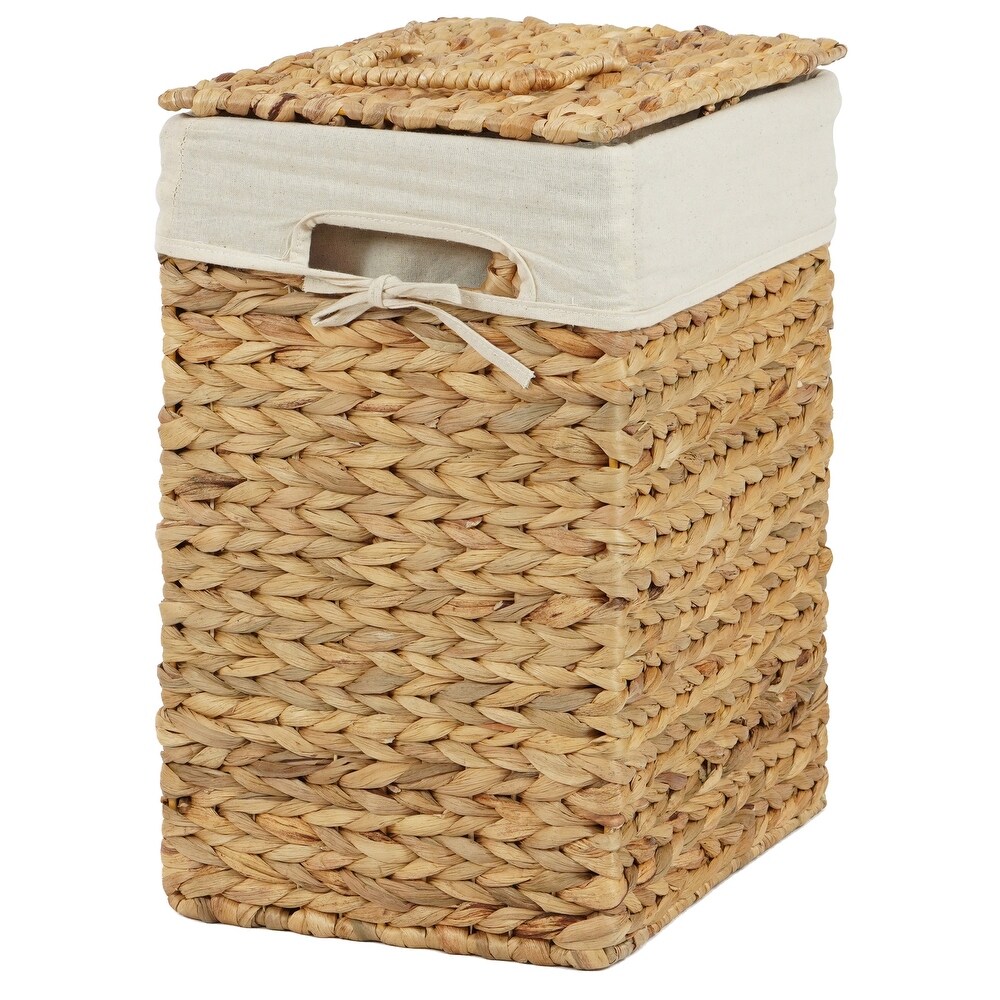 Handmade Rectangular Water Hyacinth Wicker Laundry Hamper with Lid Natural  Small