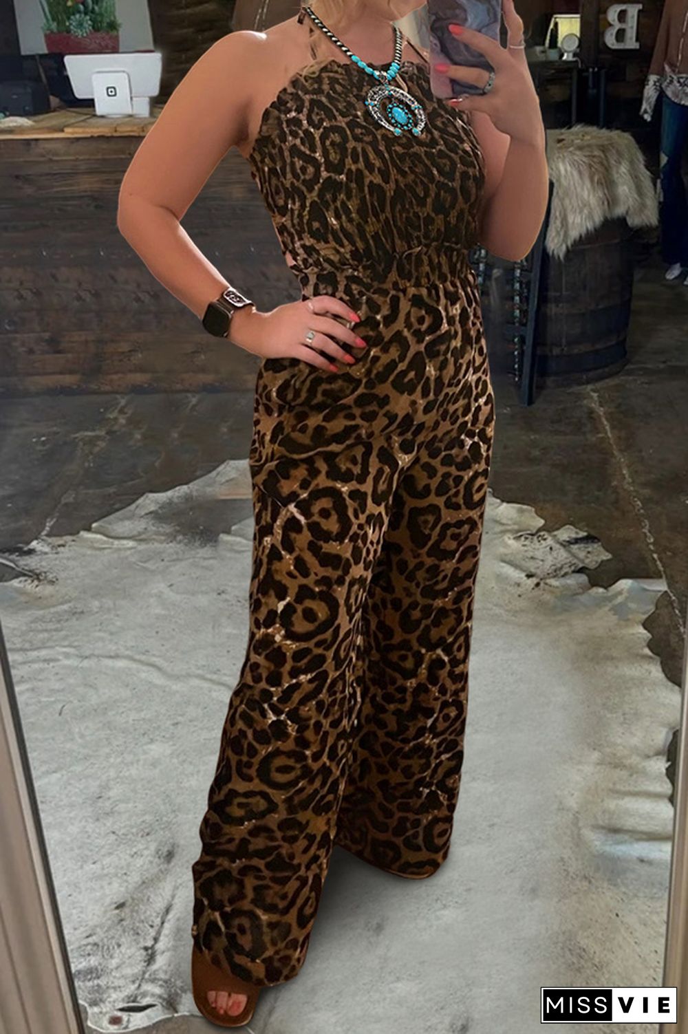 Retro Leopard Print Waist Jumpsuit