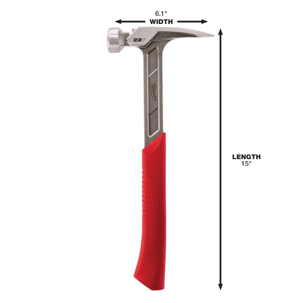 MW 22 oz. Milled Face Framing Hammer with Demo Screwdriver Drivers with Steel Caps (3-Piece) 48-22-9022-48-22-2702