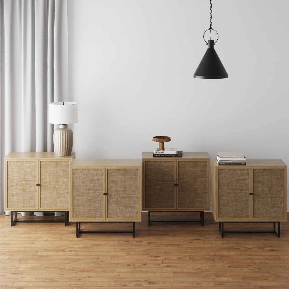 Nathan James Kova Natural Cane Rattan Doors Accent Cabinet with Metal Base and Adjustable Shelf