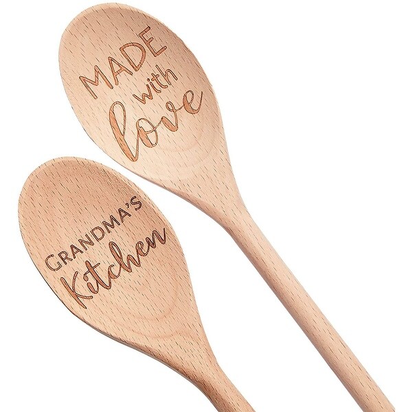 Wooden Serving Spoon Gift Set， Grandmas Kitchen， Made with Love (14 In， 2 Pack)