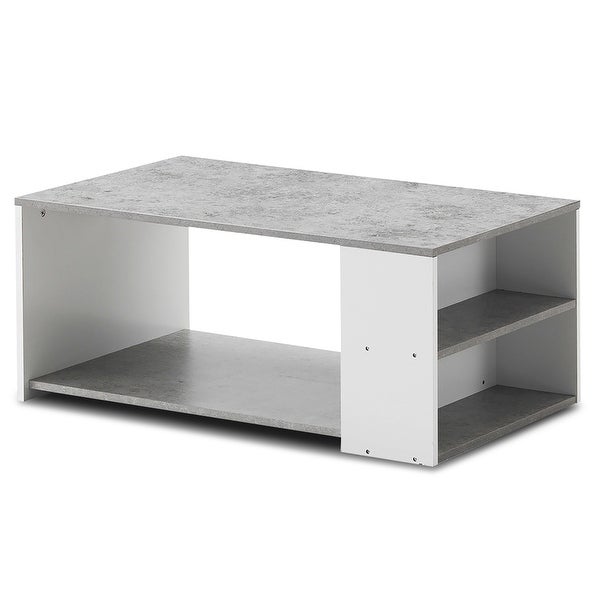 Coffee Table with 2 Storage Shelves Sofa Side Table with Stable Frame