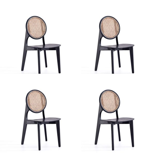 Versailles Round Dining Chair in Black and Natural Cane - Set of 4