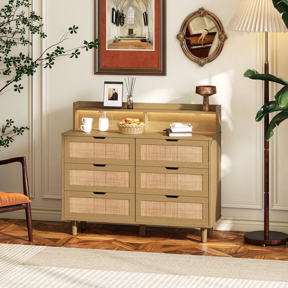 6 Drawers Rattan Storage Cabinet