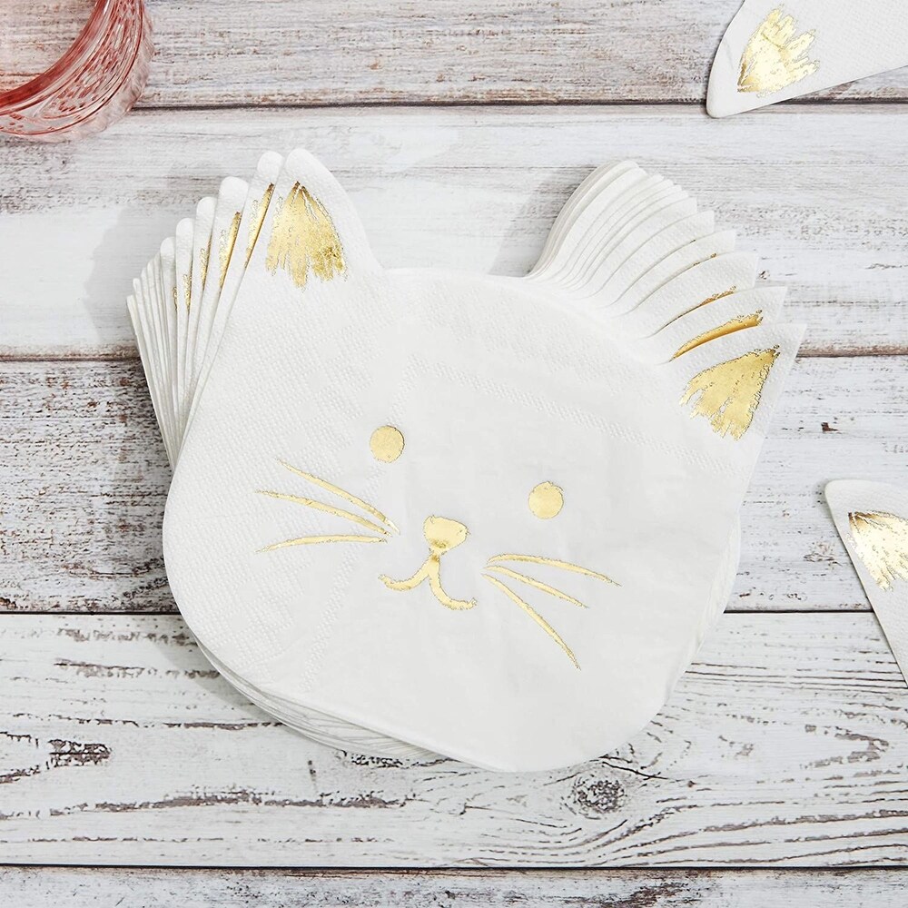 Kitty Cat Party Napkins  Gold Foil (6.5 x 6.5 In  50 Pack)