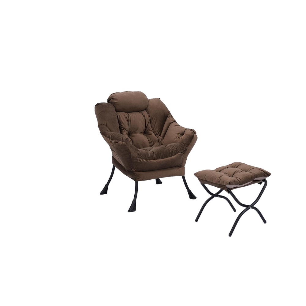 Living Room Chairs Modern Cotton Fabric Lazy Chair Single Steel Frame Leisure Sofa Chair with Armrests and A Side Pocket