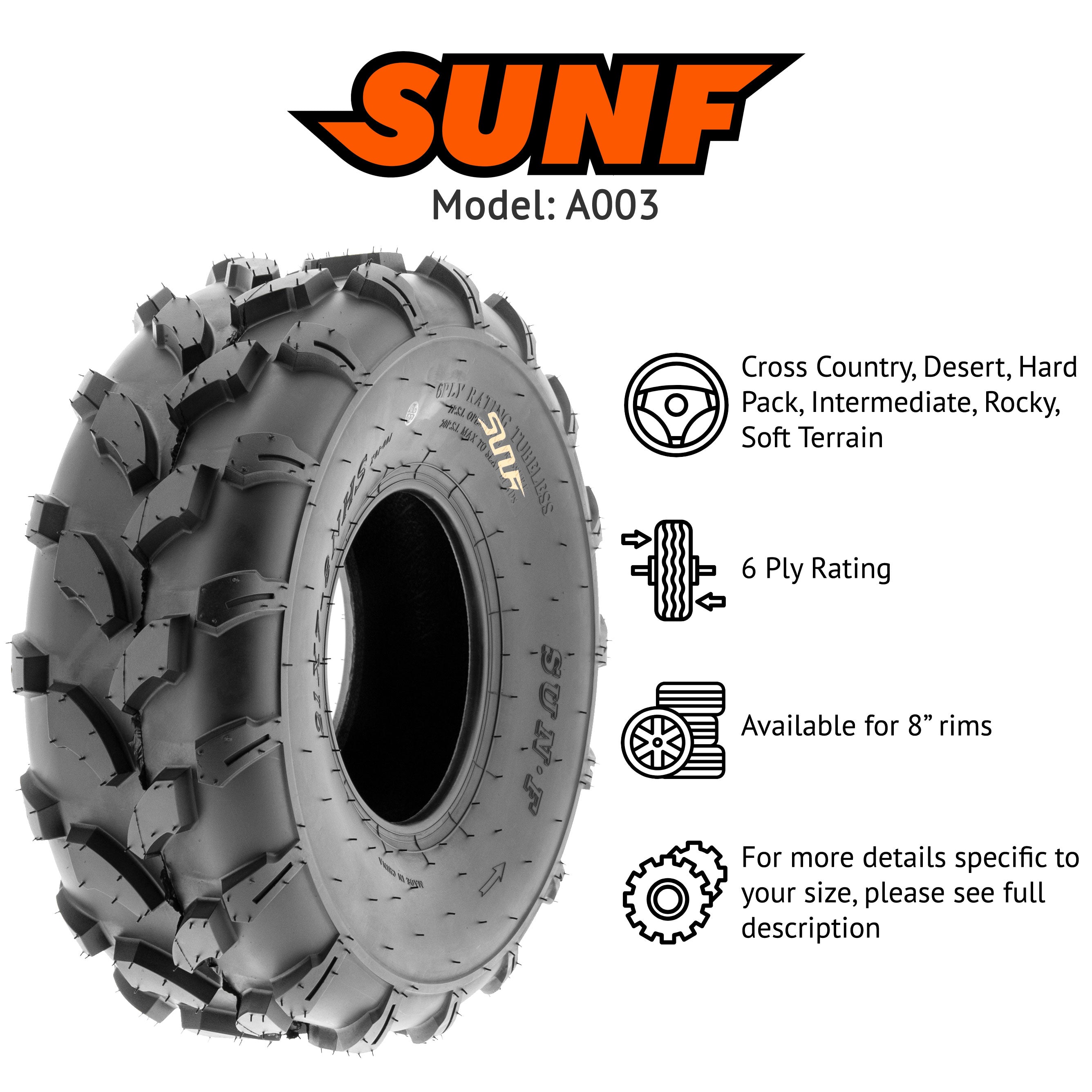 SunF ATV Tires A003 19x7-8 19x7x8 6 PR (Single)