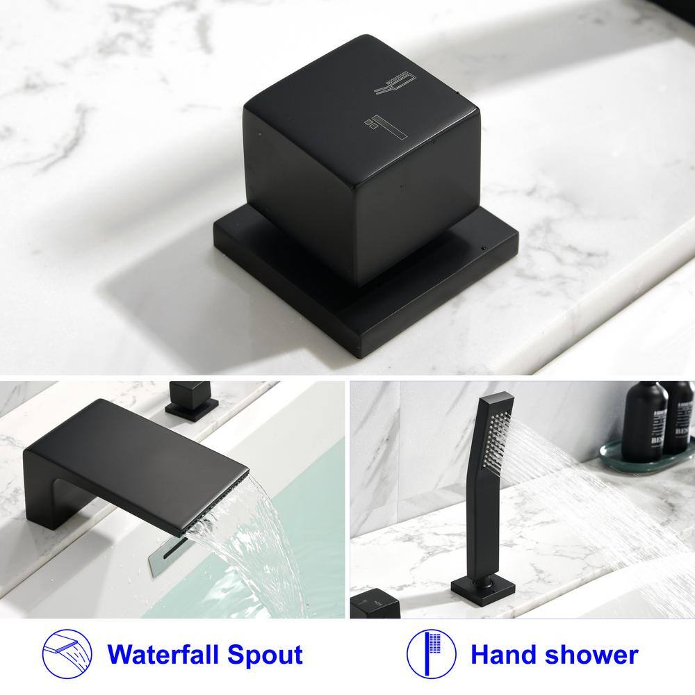 Boyel Living Single-Handle Tub Deck Mount Roman Tub Faucet with Hand Shower and Water Suply Hose in Matte Black SMD-1724B