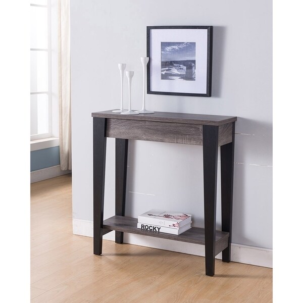 Wooden Console Table With Bottom Shelf， Black And Gray