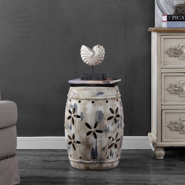 Ilia Ceramic Garden Stool Antiqued Cream Safavieh