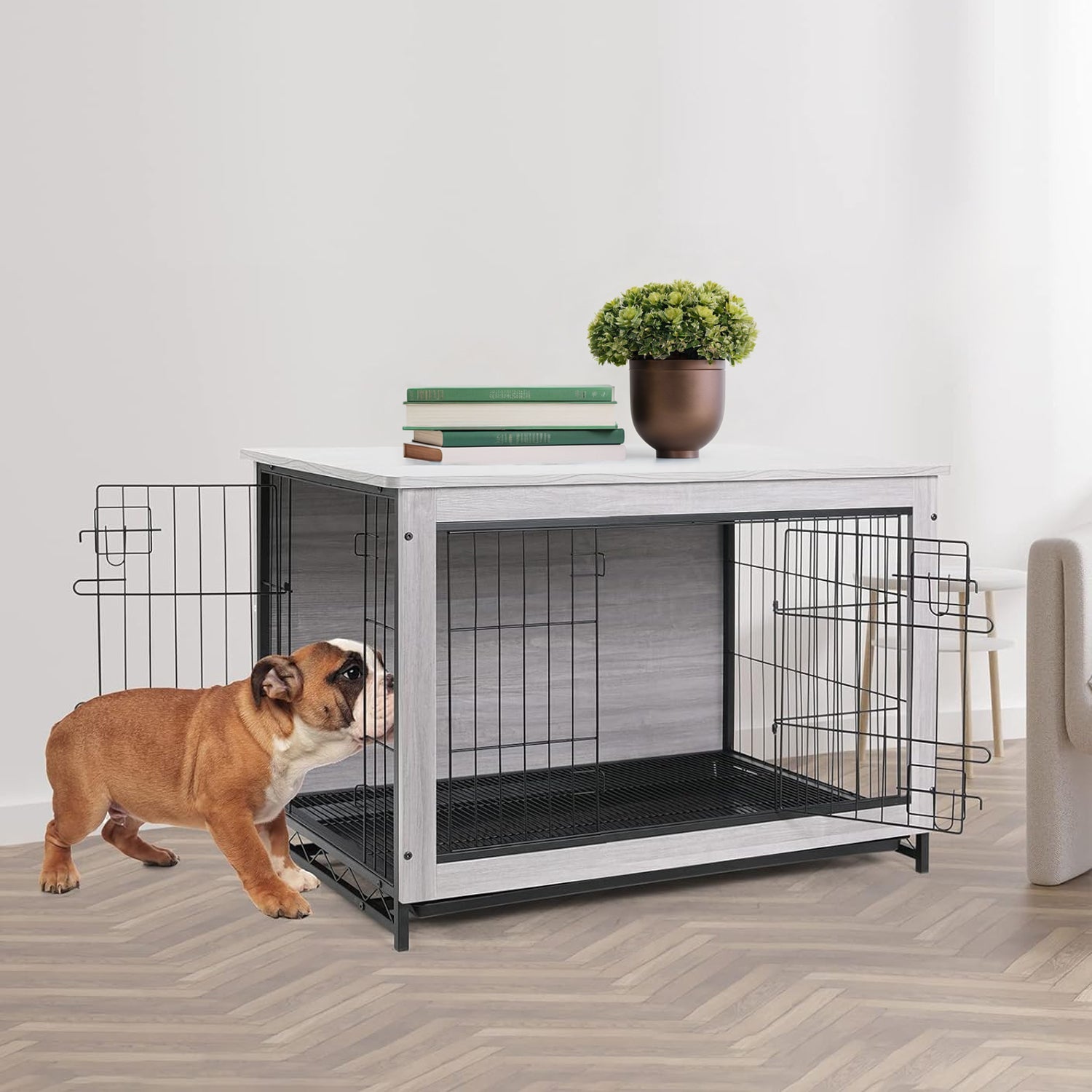 Dog Crate Furniture 29-inch Side End Table, Dog Cage with Pull-Out Removable Tray for Small Pets