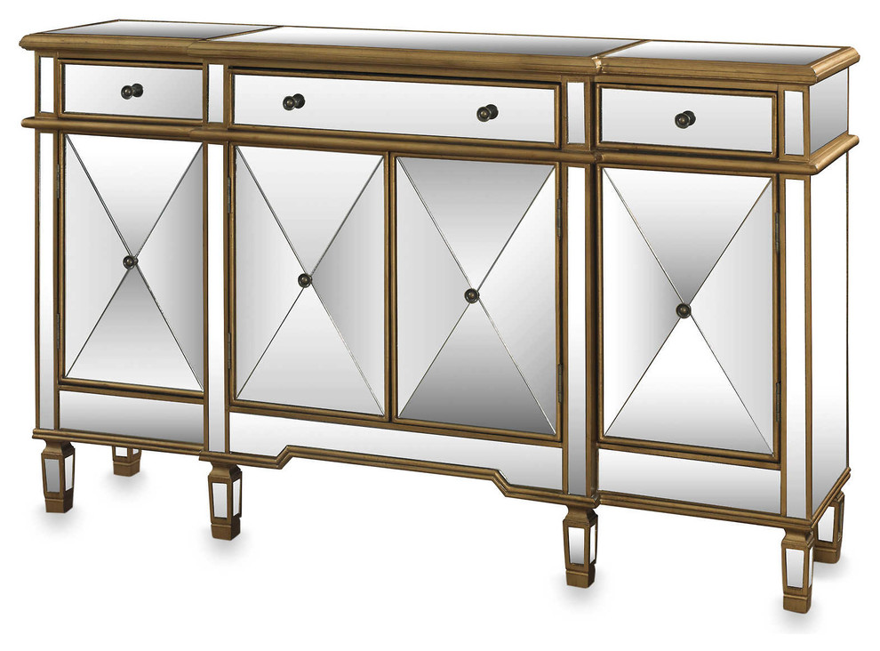 60 quotEuro Mirrored Reflection Andrea Hall Console Gold Trim Cabinet Dh 427 304   Console Tables   by Chans Furniture Showroom  Houzz