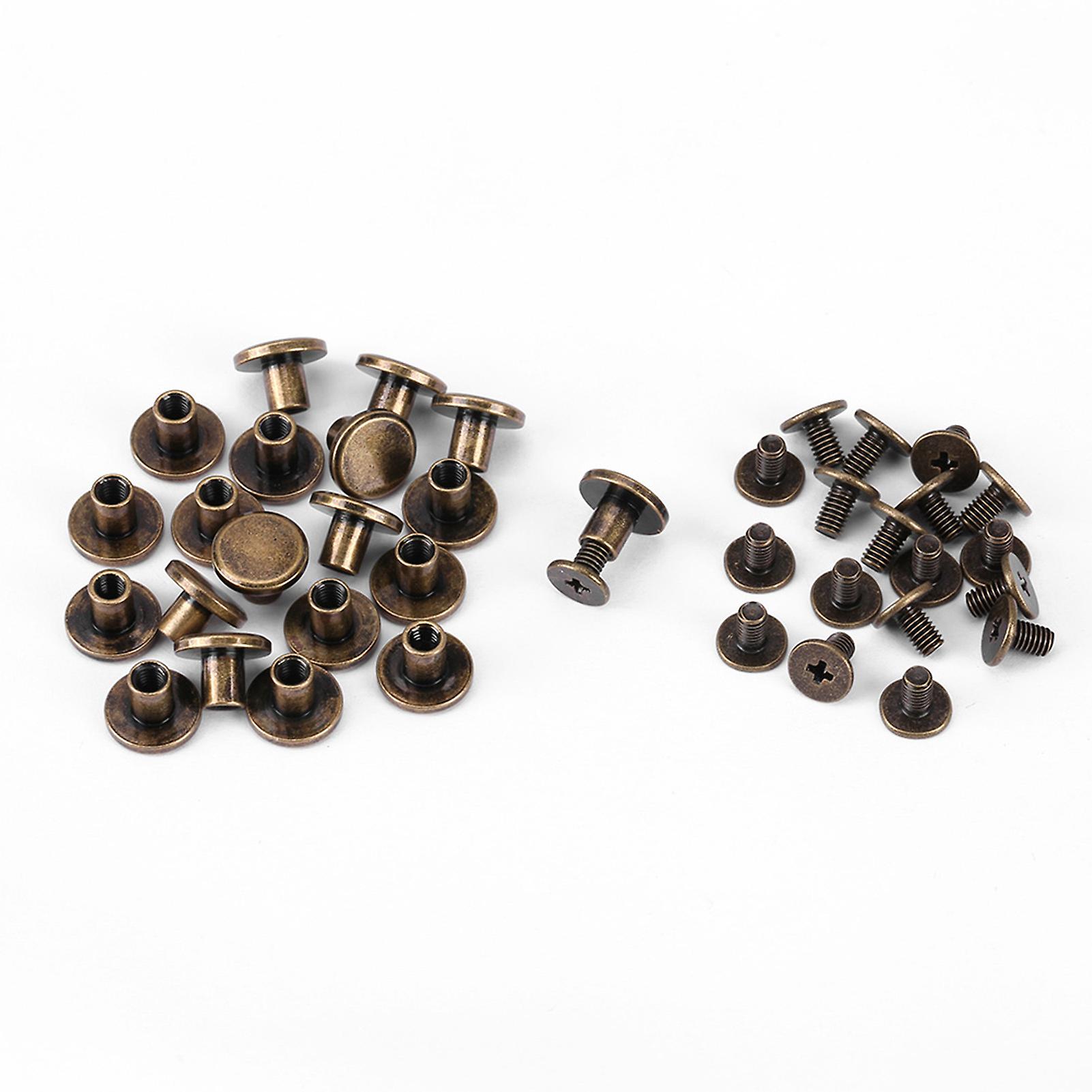 20pcs Flat Head Copper Brass Screws Nuts Nails Rivets Leather Cap Accessory (6.5mm)