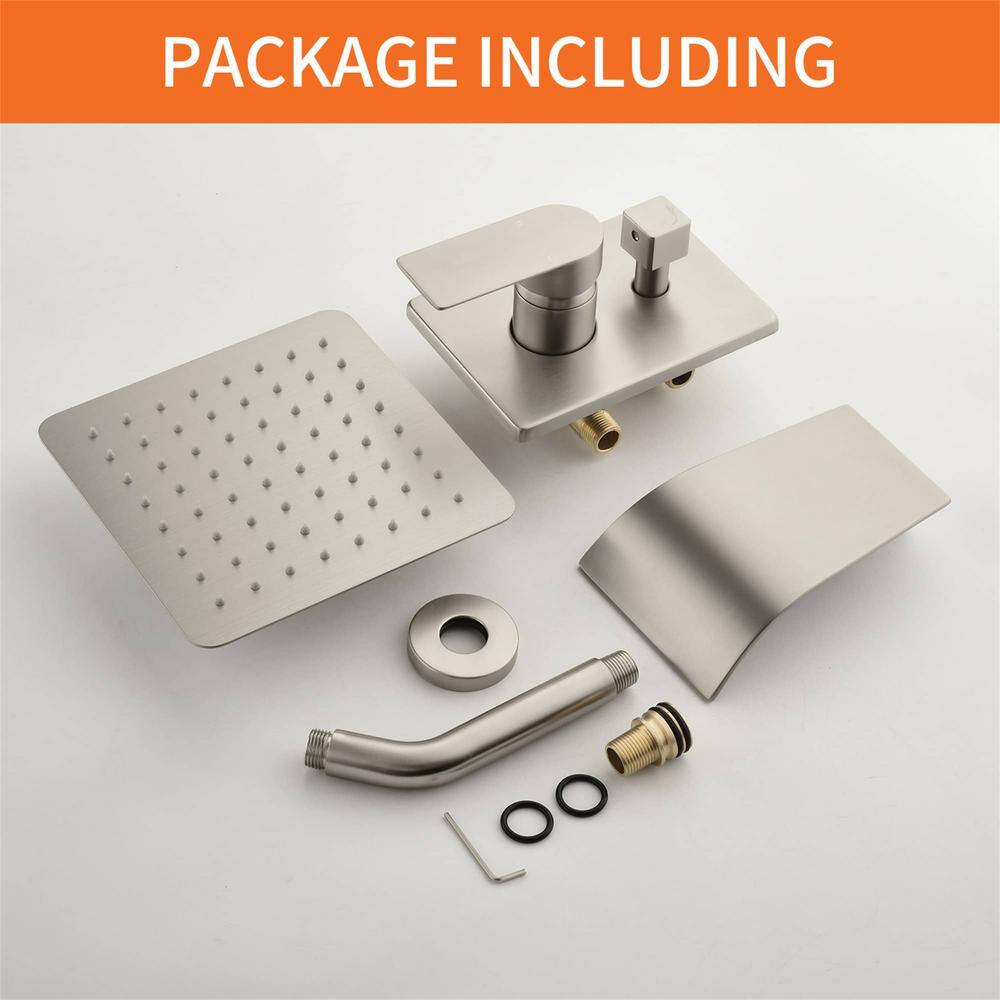 FLG Single-Handle 1-Spray Tub and Shower Faucet with 8 in. Shower Head Tub Shower System in Brushed Nickel (Valve Included) SS-0070-BN-8