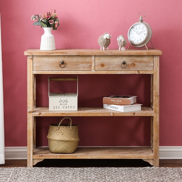 Natural Wood Storage Console Table with 2-Drawer and 2-Shelf - 34.06