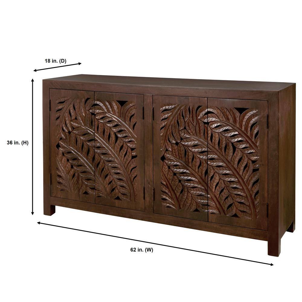 Home Decorators Collection Palmeadow Carved Walnut Brown Wood 4-Door Accent Cabinet (36 in. H x 62 in. W x 18 in. D) CAC-20-000