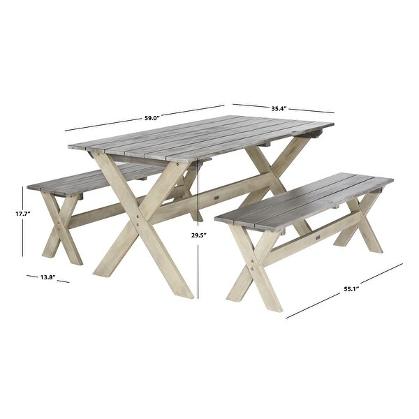 SAFAVIEH Outdoor Living Marina Grey/White Bench and Table Set (3piece)