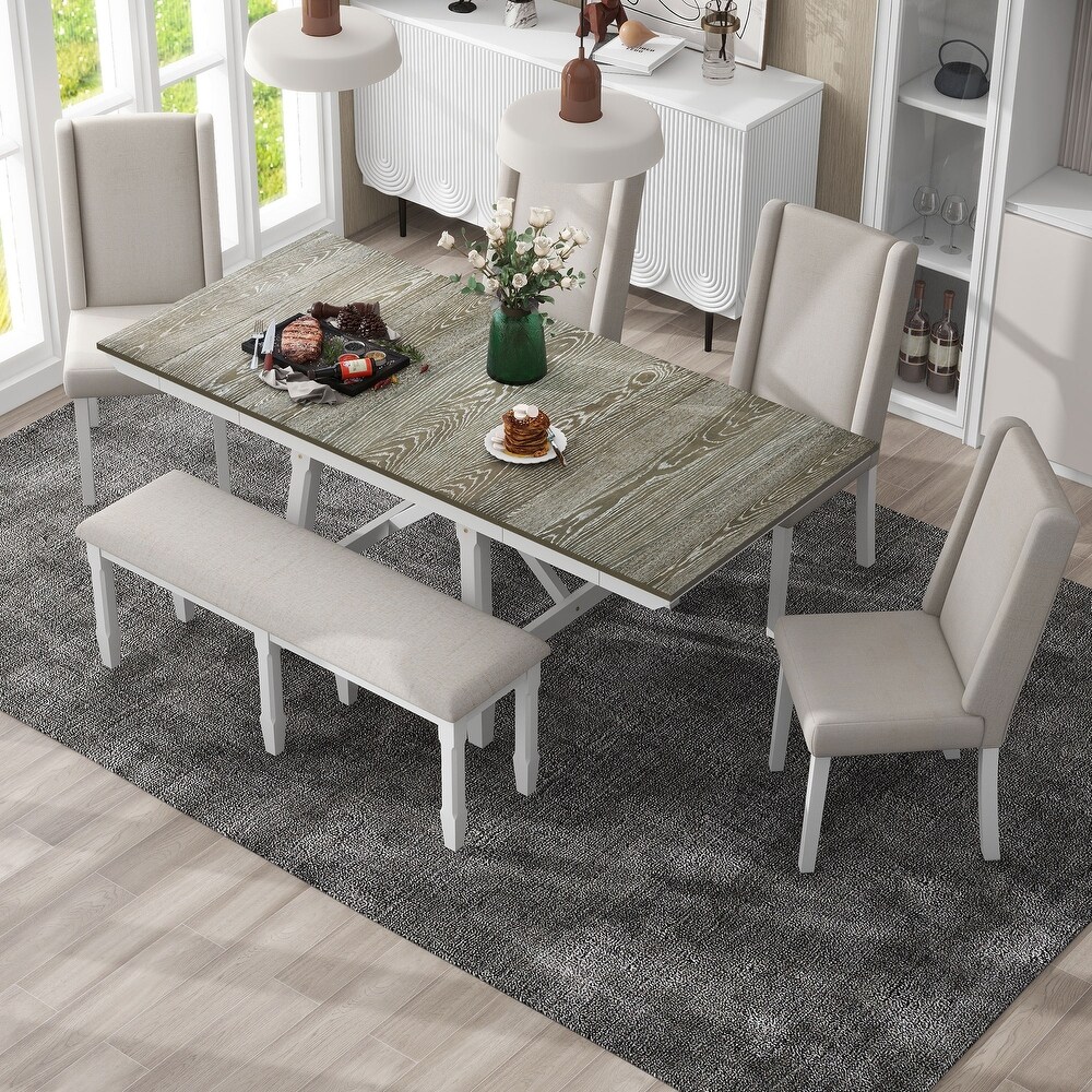 6 Piece Classic Dining Table Set  Extendable Dining Table with Two 12\