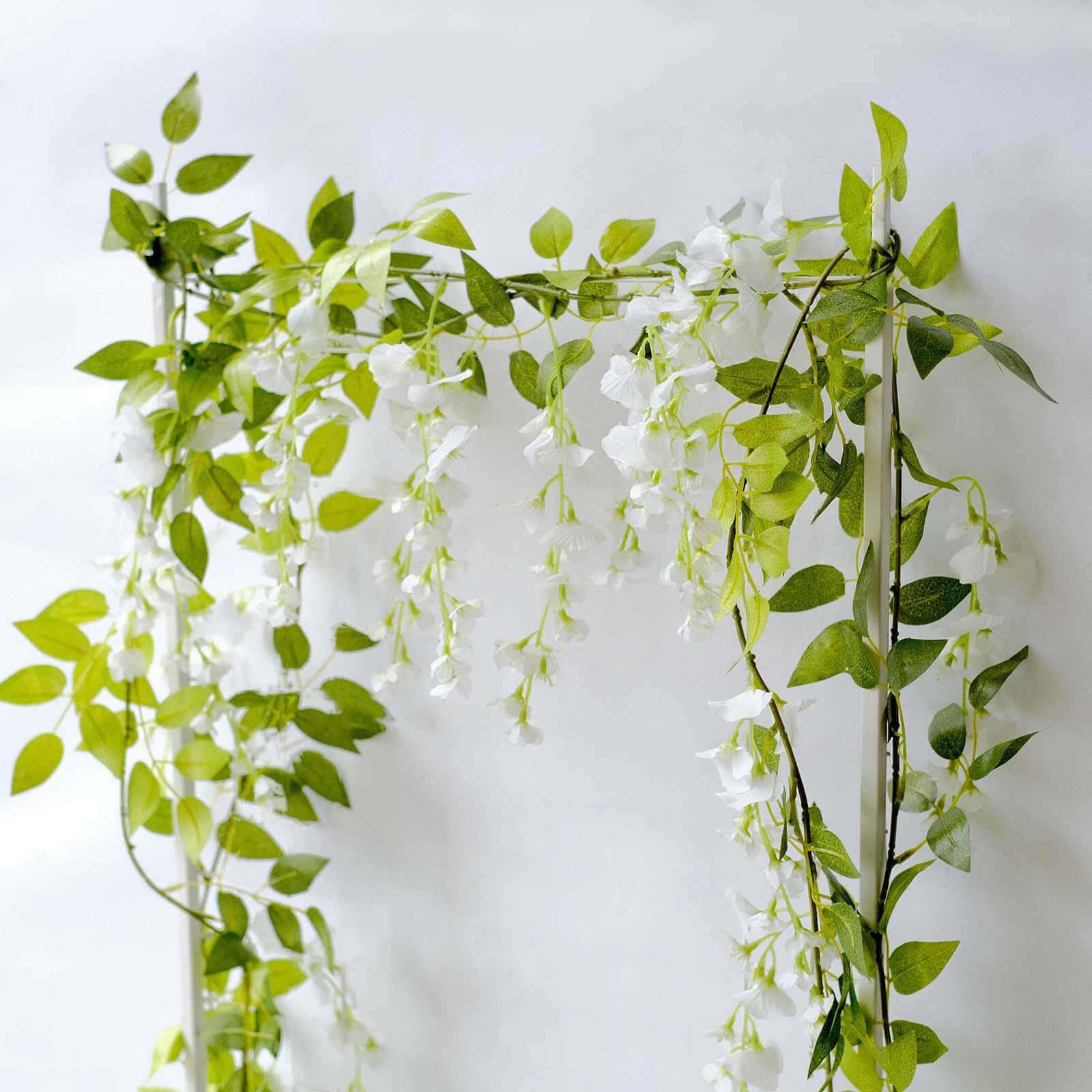 2 Pack White Silk Wisteria Flower Garland Hanging Vines, Artificial Floral Garland Wedding Arch Decor - 6ft