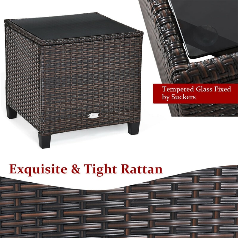 3 Pcs Rattan Patio Conversation Set Outdoor Wicker Sofa Set with Washable Cushions & Coffee Table